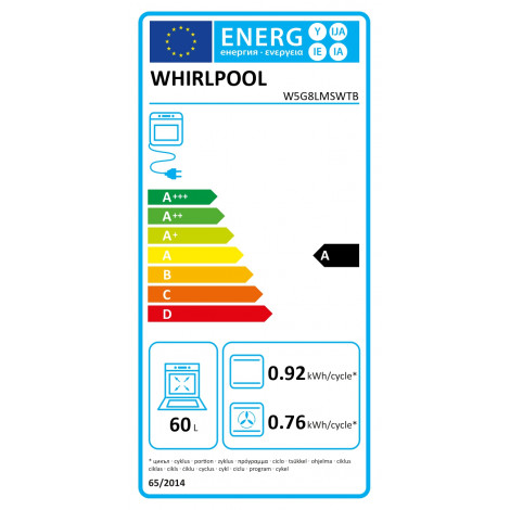 Whirlpool Cooker | W5G8LMSWTB | Hob type Gas | Oven type Electric | Black | Width 50 cm | Depth 60 cm | 60 L