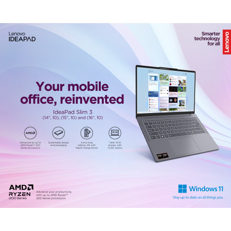 Lenovo IdeaPad Slim 3 15AMN8 | Arctic Grey | 15.6 " | TN | FHD | 1920 x 1080 pixels | Anti-glare | AMD Ryzen 3 | 7320U | 16 GB |