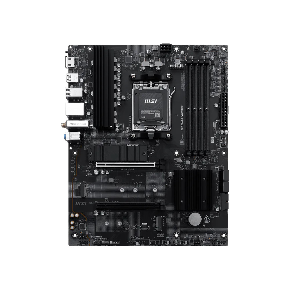 PRO B840-S EVO WIFI6E | MSI Processor family AMD | Processor socket AM5 | Supported hard disk drive interfaces SATA, M.2 | Numbe