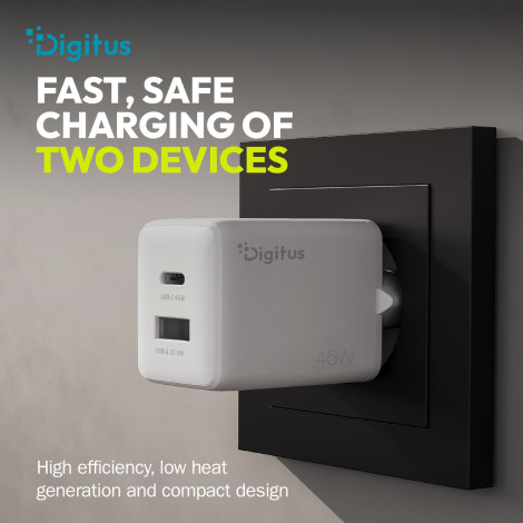 Digitus USB GaN Charger 45W, 1x USB-C, 1x USB-A | DA-10302