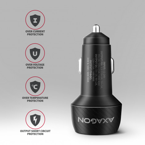 AXAGON Car charger 48W, USB-A + USB-C, PD3.0/PPS/QC4+/SFC | PWC-PQ48