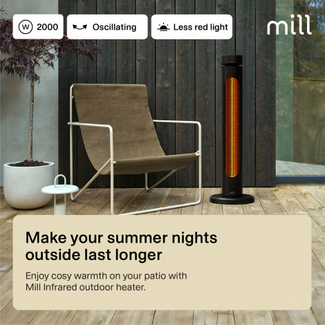 Mill CBOC20FLOOR Oscilliating Infrared Outdoor Heater, 2000 W, Black | Mill