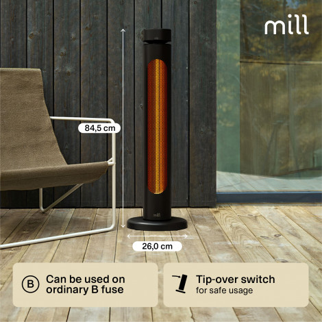 Mill CBOC20FLOOR Oscilliating Infrared Outdoor Heater, 2000 W, Black | Mill