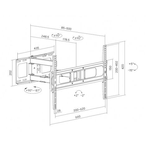 Sunne Wall mount | 37-86-EA2 Full-motion TV wall mount | 37-86 " | Maximum weight (capacity) 50 kg | Black