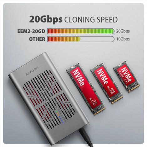AXAGON USB-C 20Gbps Dual M.2 NVMe SSD CLONE MASTER Enclosure | EEM2-20GD