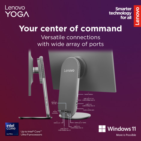 Lenovo Yoga | 27IAH10 | Desktop | AIO | 27 " | Inte Core Ultra 7 | 255H | 16 GB | Soldered LPDDR5x | 1000 GB | Intel Arc 140T GP