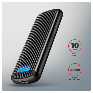 AXAGON USB-C 10Gbps M.2 NVMe SSD Enclosure, Screwless, RIBBED Aluminum | EEM2-SC
