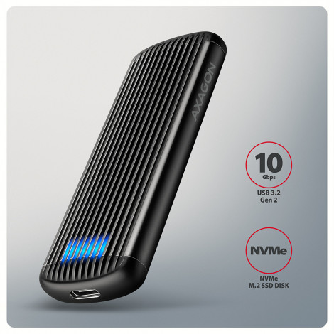 AXAGON USB-C 10Gbps M.2 NVMe SSD Enclosure, Screwless, RIBBED Aluminum | EEM2-SC