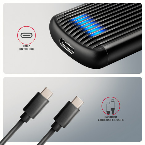 AXAGON USB-C 10Gbps M.2 NVMe SSD Enclosure, Screwless, RIBBED Aluminum | EEM2-SC