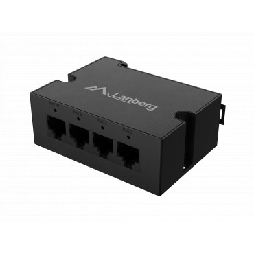 Lanberg Switch PoE Extender 1xIn 3xOut Fast Ethernet Din Rail at 30W metal clips | DIN-FE4-AT-30W