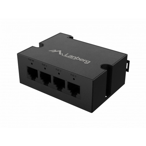 Lanberg Switch PoE Extender 1xIn 3xOut Fast Ethernet Din Rail at 30W metal clips | DIN-FE4-AT-30W