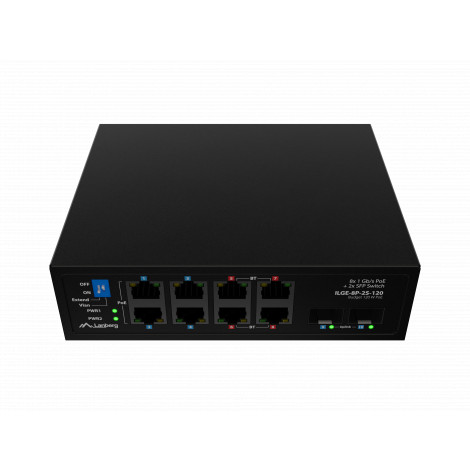 Lanberg Switch PoE 4xBT 4xAT 4xSFP Din Unmanagment Gigabit Ethernet | ILGE-8P-2S-120 | Unmanaged | Din rail