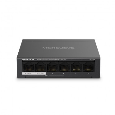MS106LP | Mercusys 6-Port 10/100 Mbps Desktop Switch with 4-Port PoE+ | Desktop | 10/100 Mbps (RJ-45) ports quantity 6