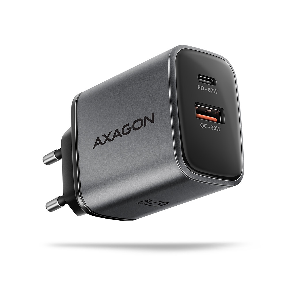 AXAGON Wall charger 67W, 2x port (USB-A + USB-C) PD3.0/PPS/QC4+/SFC 2.0/Apple | ACU-PQ67