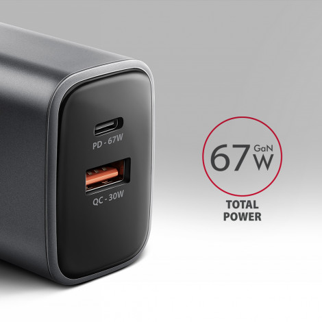 AXAGON Wall charger 67W, 2x port (USB-A + USB-C) PD3.0/PPS/QC4+/SFC 2.0/Apple | ACU-PQ67
