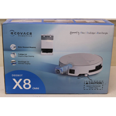 SALE OUT. Ecovacs DEEBOT X8 OMNI Vacuum cleaner, Robot, Wet&Dry, 18000Pa, TruEdge 2.0, AIVI 3D 3.0, YIKO-GPT, White+Auto-empty s
