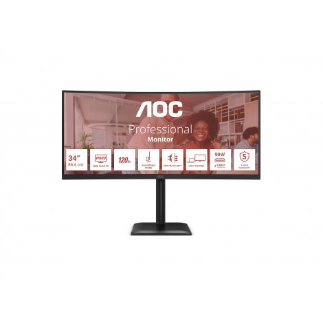 AOC CU34E4CV | 34 " | VA | 21:9 | 120 Hz | 4 ms | 3440 x 1440 pixels | HDMI ports quantity 2 | Black