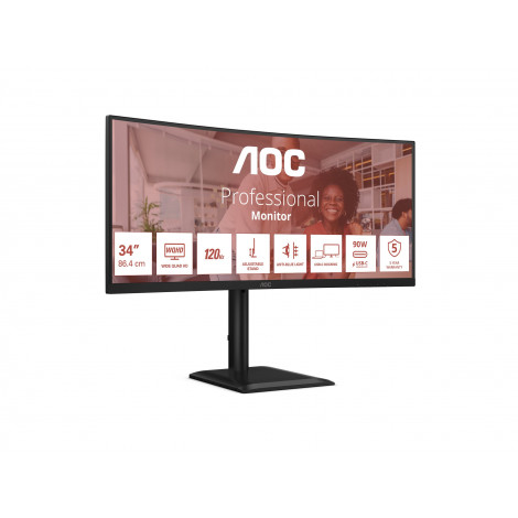 AOC CU34E4CV | 34 " | VA | 21:9 | 120 Hz | 4 ms | 3440 x 1440 pixels | HDMI ports quantity 2 | Black