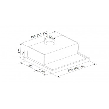 CATA | Hood | TFH 5250 X | Telescopic | Energy efficiency class D | Width 50 cm | 325 m /h | Slider control | LED | Inox