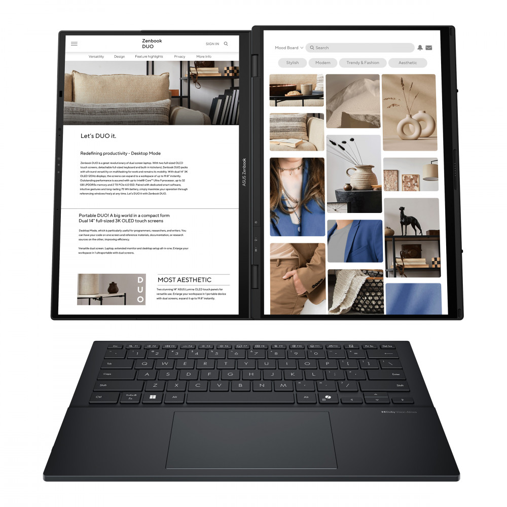 Asus | Zenbook Duo UX8406CA-QL287W | Inkwell Gray | 14 " | OLED | Touchscreen | FHD | 1920 x 1200 pixels | Intel Core Ultra 7 | 