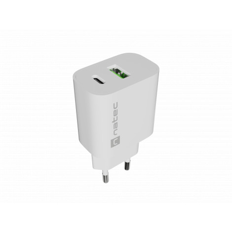 Natec Ribera USB Charger 1X USB-A + 1X USB-C 20W, White