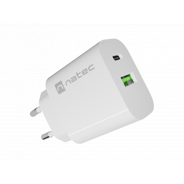 Natec Ribera USB Charger 1X USB-A + 1X USB-C 20W, White