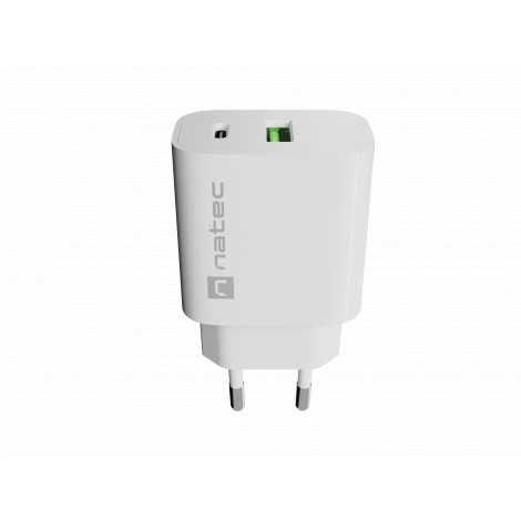 Natec Ribera USB Charger 1X USB-A + 1X USB-C 20W, White