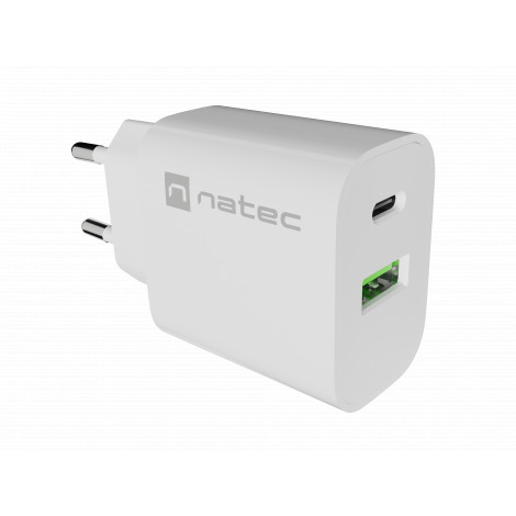 Natec Ribera USB Charger 1X USB-A + 1X USB-C 20W, White