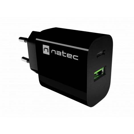 Natec Ribera USB Charger 1X USB-A + 1X USB-C 20W, Black