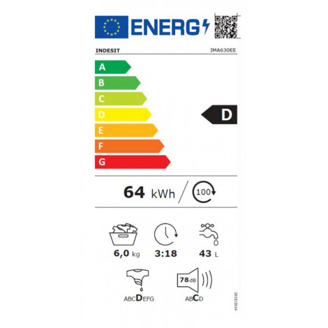 INDESIT | Washing Machine | IMA630EE | Energy efficiency class D | Front loading | Washing capacity 6 kg | 1000 RPM | Depth 45 c