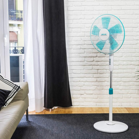 Cecotec EnergySilence 500 | Pedestal Fan | Stand Fan | 40 W | Diameter 40 cm | Number of speeds 3 | Oscillation | White/Blue