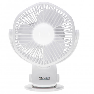 Adler Rechargeable fan with clip | AD 7335 | Table Fan | 6 W | Diameter 12.7 cm | Number of speeds 3 | Oscillation | White