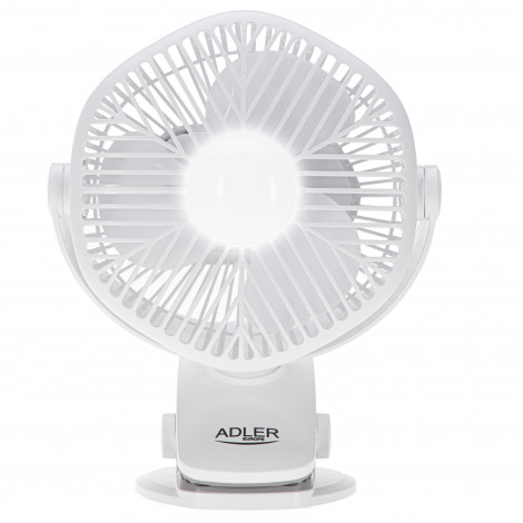 Adler Rechargeable fan with clip | AD 7335 | Table Fan | 6 W | Diameter 12.7 cm | Number of speeds 3 | Oscillation | White