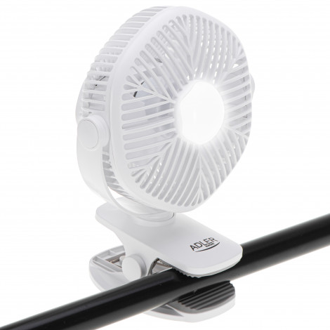 Adler Rechargeable fan with clip | AD 7335 | Table Fan | 6 W | Diameter 12.7 cm | Number of speeds 3 | Oscillation | White