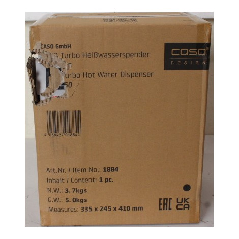 SALE OUT. Caso 01884 HW 1660 Turbo Hot water dispenser, Power 2600 W, Capacity 4 L, Black/Stainless Steel | Caso | Turbo Hot Wat
