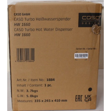 SALE OUT. Caso 01884 HW 1660 Turbo Hot water dispenser, Power 2600 W, Capacity 4 L, Black/Stainless Steel | Caso | Turbo Hot Wat