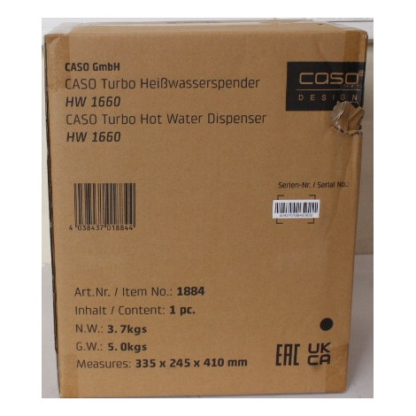 SALE OUT. Caso 01884 HW 1660 Turbo Hot water dispenser, Power 2600 W, Capacity 4 L, Black/Stainless Steel | Caso | Turbo Hot Wat