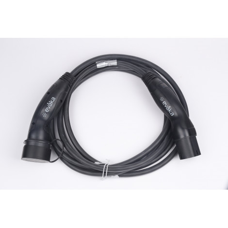 Evaka EV Charging Cable Type 2-Type 2, 22 kW, 32 A, 5 x 6 mm2, 1 x 0.5 mm2, 5 m | ITGAM3871 | Black