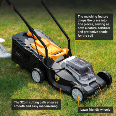 Batavia B.V. 18V Cordless Lawn Mower, 32 cm, Without battery and charger | Mowing Area 200 m