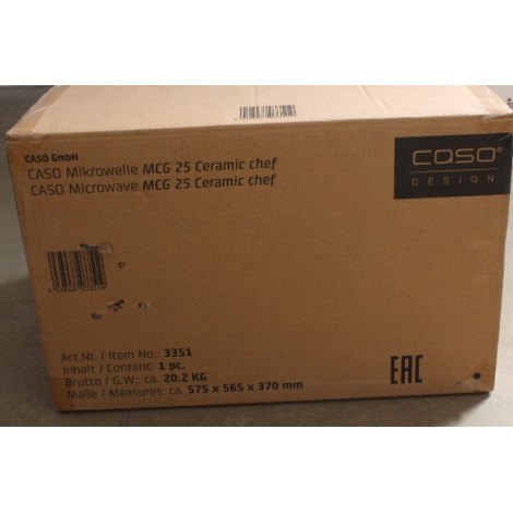 SALE OUT. Caso | Microwave oven | MCG 25 | Free standing | 25 L | 900 W | Convection | Grill | Black, Stainless steel | DAMAGED 