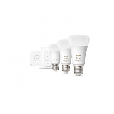 Hue WCA Starter Kit 9W A60 E27, 3pcs, Bridge, Switch | E27 | 9 W | RGBW 2000-6500K | Bluetooth and Zigbee