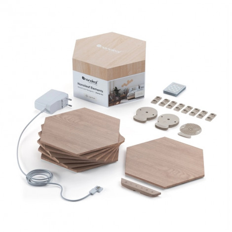 Nanoleaf | Elements Wood Look Hexagons Starter Kit (13 panels) | Cool White + Warm White