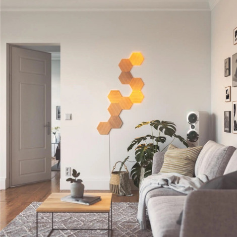 Nanoleaf | Elements Wood Look Hexagons Starter Kit (13 panels) | Cool White + Warm White