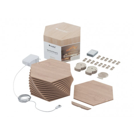 Nanoleaf | Elements Wood Look Hexagons Starter Kit (13 panels) | Cool White + Warm White