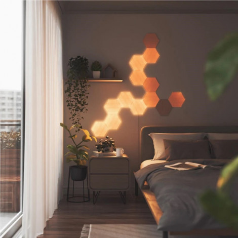 Nanoleaf | Elements Wood Look Hexagons Starter Kit (13 panels) | Cool White + Warm White