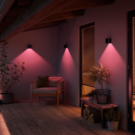 Philips Hue WCA Resonate Outdoor Downward Wall Lantern, Black | 8 W | 2000-6500 Hue White Colour Ambiance