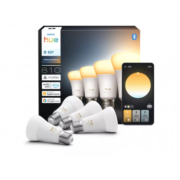 Philips Hue WA 810 A60 4P EU | E27 | 6 W | Warm to cool white light | Bluetooth and Zigbee