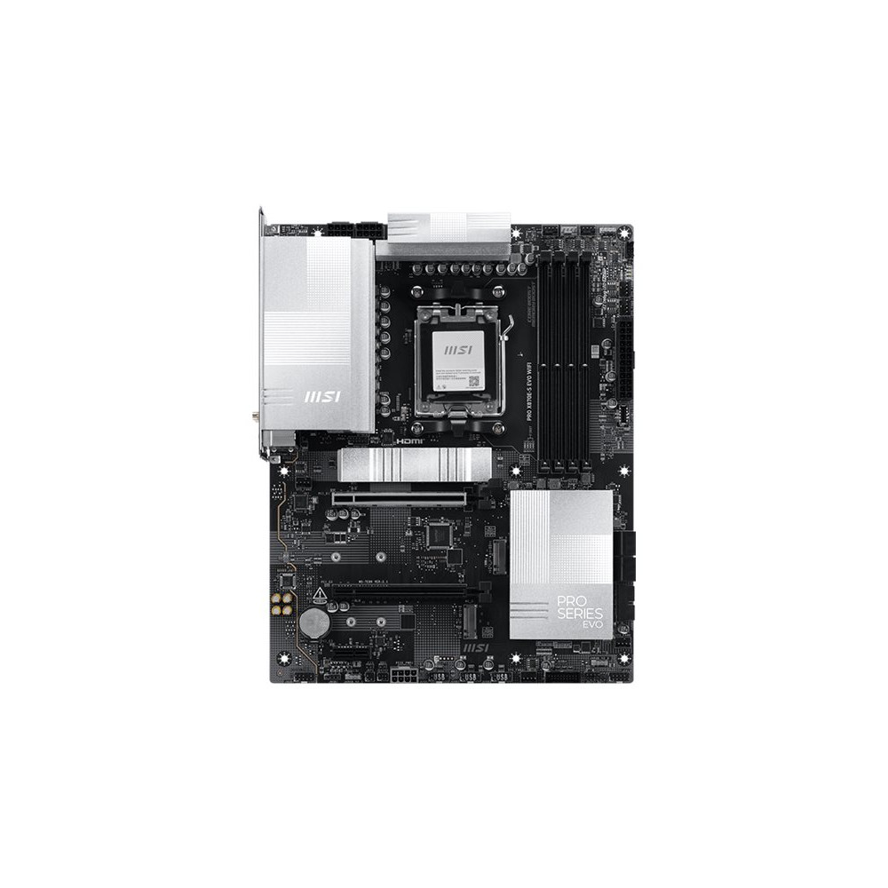 MSI PRO X870E-S EVO WIFI | Processor family AMD | Processor socket AM5 | DDR5 | Supported hard disk drive interfaces SATA, M.2 |