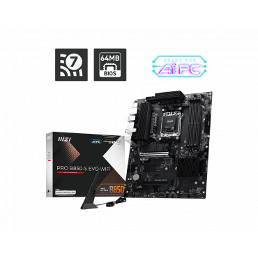 MSI PRO B850-S EVO WIFI | Processor family AMD | Processor socket AM5 | DDR5 | Supported hard disk drive interfaces SATA, M.2 | 