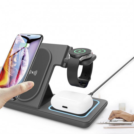 Gembird TA-WPC31S-01-BK 3-in-1 foldable wireless charger stand, 15 W, Samsung watch, black | Gembird